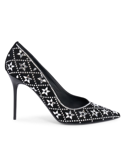 Balmain Calfskin Crystal Ruby Pumps 95 In Noir