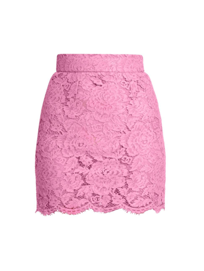 Dolce & Gabbana Branded Floral Cordonetto Lace Miniskirt In Pink_2