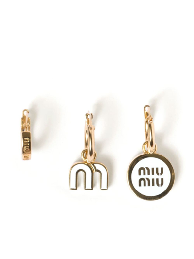 Miu Miu Set Of Three Enameled Metal Earrings In White