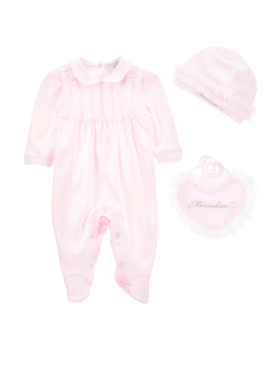 Monnalisa Kids'   Three-piece Suit With Ruffles In Dusty Pink Rose