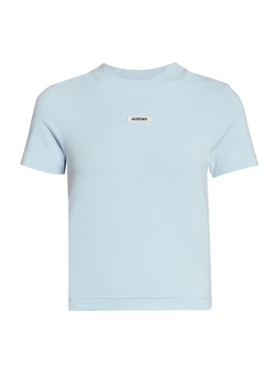 Jacquemus Grosgrain Logo Patch Cotton-blend T-shirt In Azure