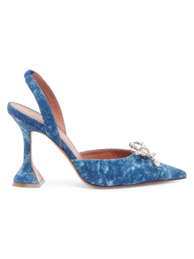 AMINA MUADDI WOMEN'S ROSIE 95MM CRYSTAL BOW DENIM SLINGBACK PUMPS