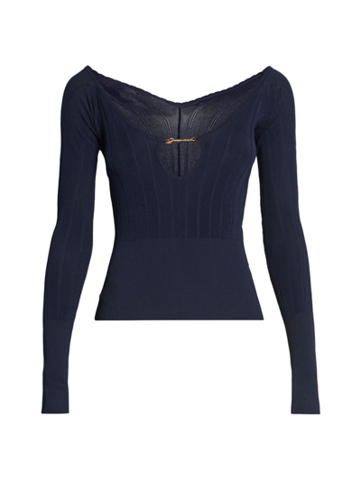 Jacquemus Pralu Ribbed Top In Dark Navy