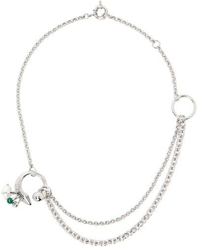 Acne Studios Silver Multi-chain Charm Necklace In Ayh Silver/green