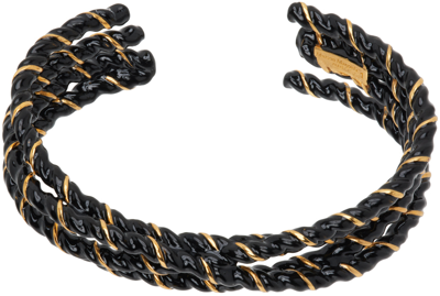 Maison Margiela Gold & Black Laces Bracelet In 967 Palladio/black