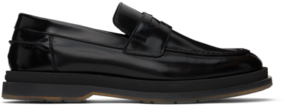 Hugo Black Leather Loafers In Black 001