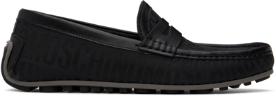 Moschino Black Allover Logo Driving Loafers In 000 * Nero