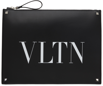 Valentino Garavani Man Black Leather Vltn Clutch