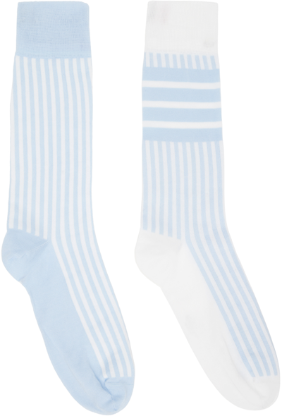 Thom Browne Blue Fun Mix Seersucker Jacquard Socks In 452 Light Blue/white