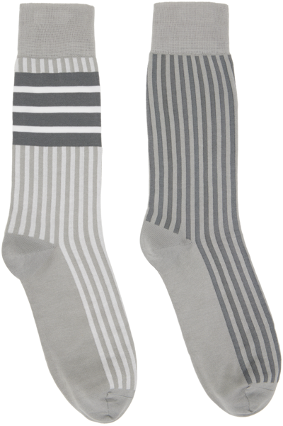 Thom Browne Gray Fun Mix Seersucker Jacquard Socks In 982 Tonal Grey