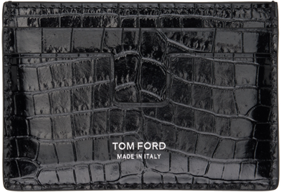 Tom Ford Black Printed Croc Card Holder