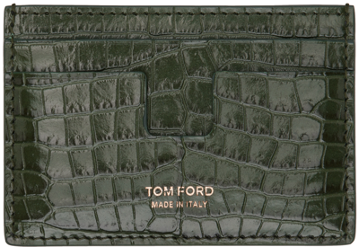 Tom Ford Croco-embossed Leather Card Holder In Green