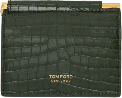 Tom Ford Green Leather Card Holder In Rifle Green