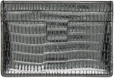 Tom Ford Silver Leather Card Holder In Aluminium