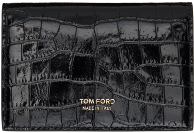 Tom Ford Black Croc-embossed Card Holder
