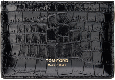 Tom Ford Black Printed Croc Card Holder