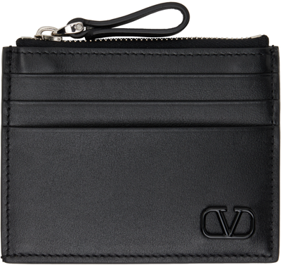 Valentino Garavani Black Vlogo Card Holder In Black  