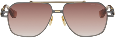 Dita Grey & Gold Kudra Sunglasses In Black Iron/gold