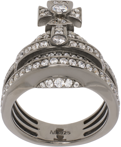 Vivienne Westwood Gunmetal Orb Ring In Ruthenium