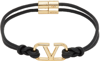 Valentino Garavani Black Leather Vlogo Signature Bracelet In Nero
