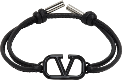 Valentino Garavani Black Leather Vlogo Signature Bracelet In Nero