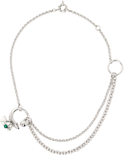 Acne Studios Silver Multi-chain Charm Necklace In Ayh Silver/green