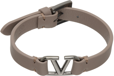 Valentino Garavani Taupe Vlogo Signature Calfskin Bracelet In Clay