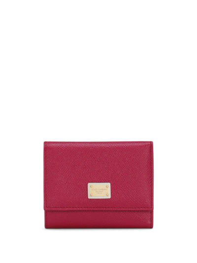 Dolce & Gabbana Compact Wallet With Logo Plaque In Pink & Purple