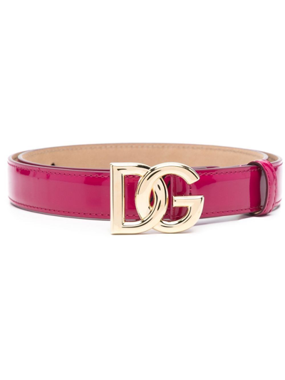 DOLCE & GABBANA PATENT LEATHER BELT WITH LOGO PLAQUE