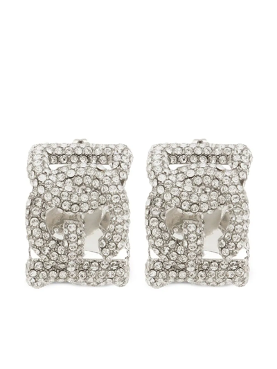 Dolce & Gabbana Rhinestone Earrings With Logo In Metallic