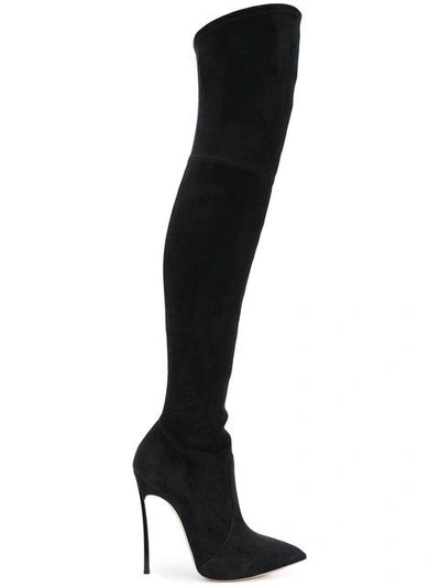 Casadei Pointed Over The Knee Boots In Black