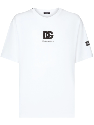 Dolce & Gabbana Short-sleeved T-shirt With Dg Logo Patch In White
