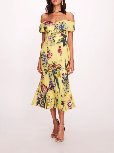 Marchesa Alexander Midi Dress In Yellow Multi