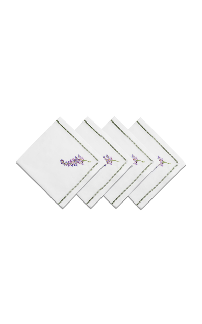 Tiffany & Co Set-of-four Wisteria Embroidered-linen Napkins In White