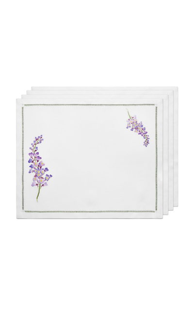 Tiffany & Co Set-of-four Wisteria Embroidered-linen Placemats In White