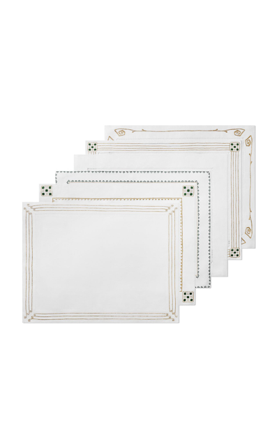 Tiffany & Co Set-of-six Berries Embroidered-linen Placemats In White