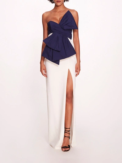 Marchesa Deconstructed Bow Gown In Navy/ivory