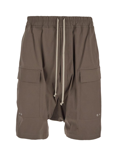 Rick Owens Cargo Pods Cotton Shorts In Grey