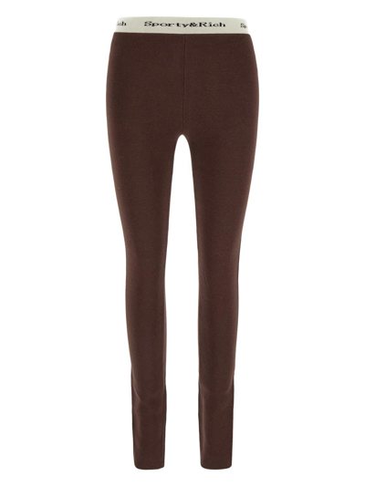 Sporty And Rich Serif Logo Knitted Leggings In Brown