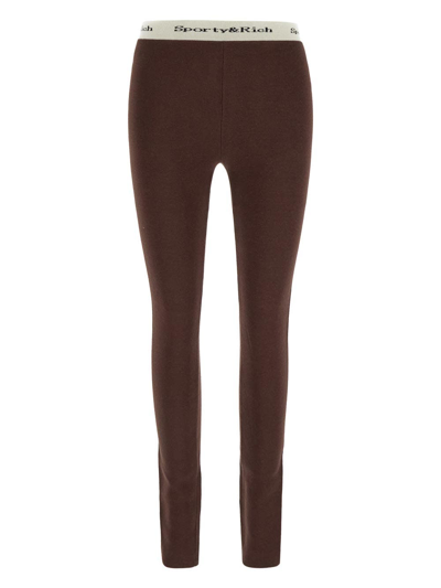 Sporty And Rich Serif Logo Knitted Leggings In Chocolate