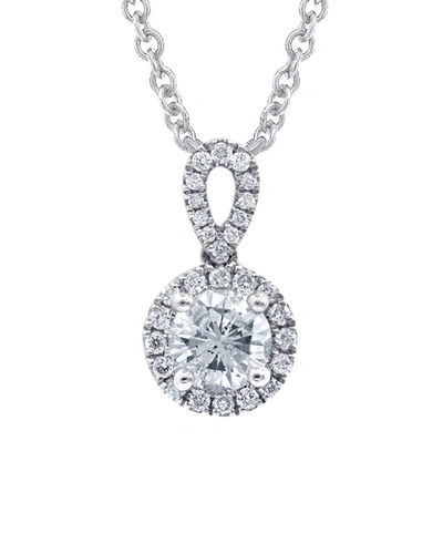 DIANA M. 18KT WHITE GOLD DIAMOND HALO PENDANT FEATURING 0.51 CT ROUND CENTER AND 0.50 CTS ROUND DIAMONDS AROU