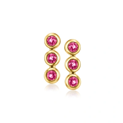 Rs Pure By Ross-simons Pink Topaz 3-bezel Stud Earrings In 14kt Yellow Gold