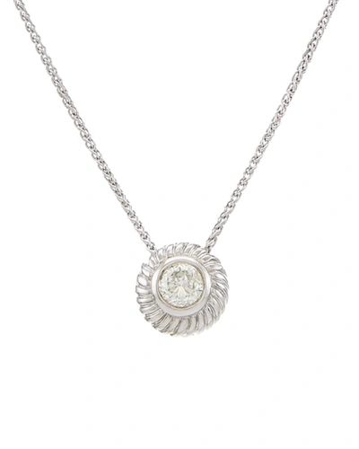 DIANA M. 14 KT WHITE GOLD DIAMOND PENDANT WITH WAVED DESIGN SURROUNDING CENTER 0.70 CTS TW ROUND DIAMOND
