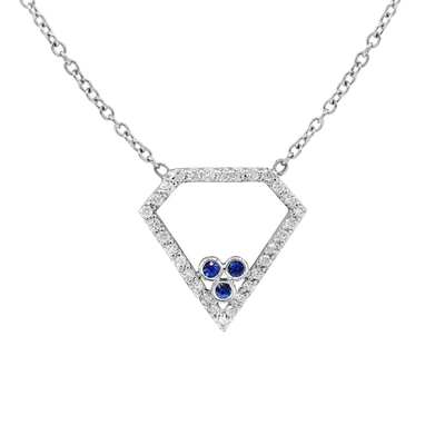 DIANA M. 18KT WHITE GOLD DIAMOND AND SAPPHIRE DIAMOND SHAPED PENDANT FEATURING 0.60 CTS TW
