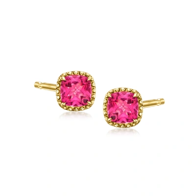 Rs Pure By Ross-simons Pink Topaz Beaded Halo Stud Earrings In 14kt Yellow Gold