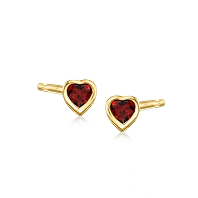 Rs Pure By Ross-simons Garnet Heart Stud Earrings In 14kt Yellow Gold In Red