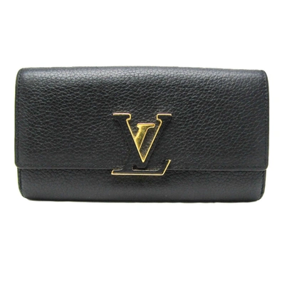 Pre-owned Louis Vuitton Capucines Leather Wallet () In Black