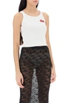 Alessandra Rich Ribbed Jersey Sleeveless Top W/ Patch