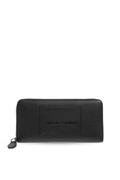 Emporio Armani Leather Wallet With Logo In Black