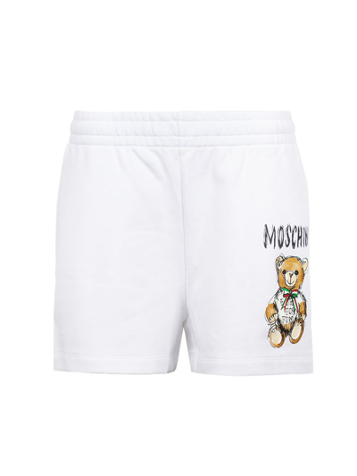 Moschino Teddy Bear Printed Cotton Mini Shorts In White
